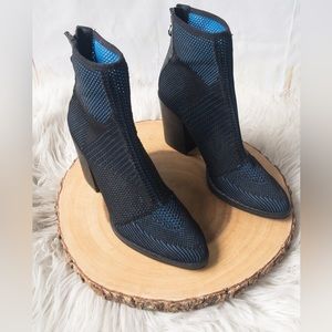 The WISHBONE COLLECTION navy & black net, chunky heel, women’s boots 8M